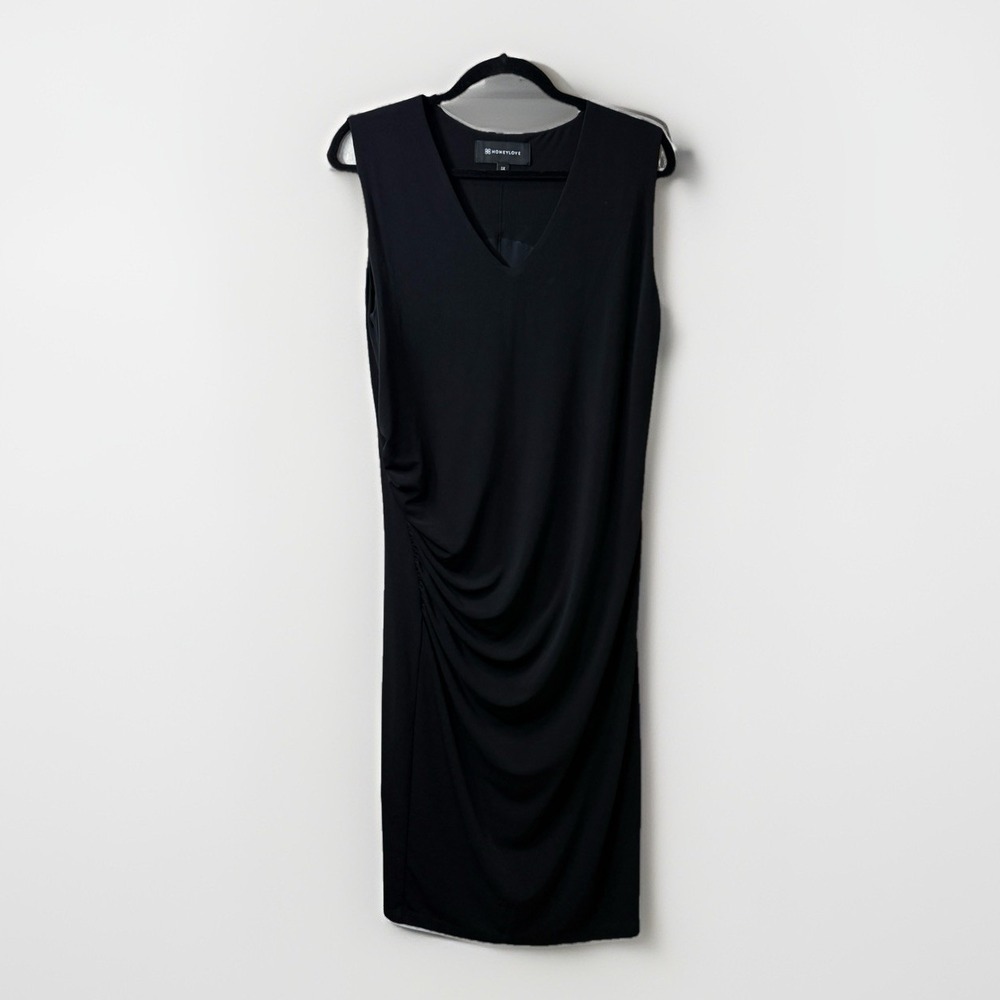 Honeylove Womens Inner Power Jet Black Sleeveless Ruched Side Midi Dress size 1X